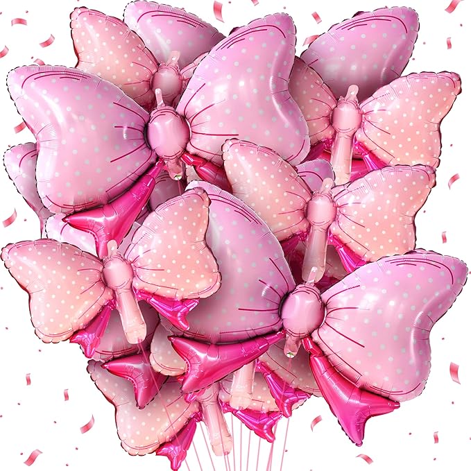 Huge Pink Bow Balloon - 35 Inch, Pack of 10 | Bow Foil Balloons, Bow Balloons for Girls | Gender Reveal Decorations, Pink Party Decorations, Birthday Decoration | Baby Shower Decorations